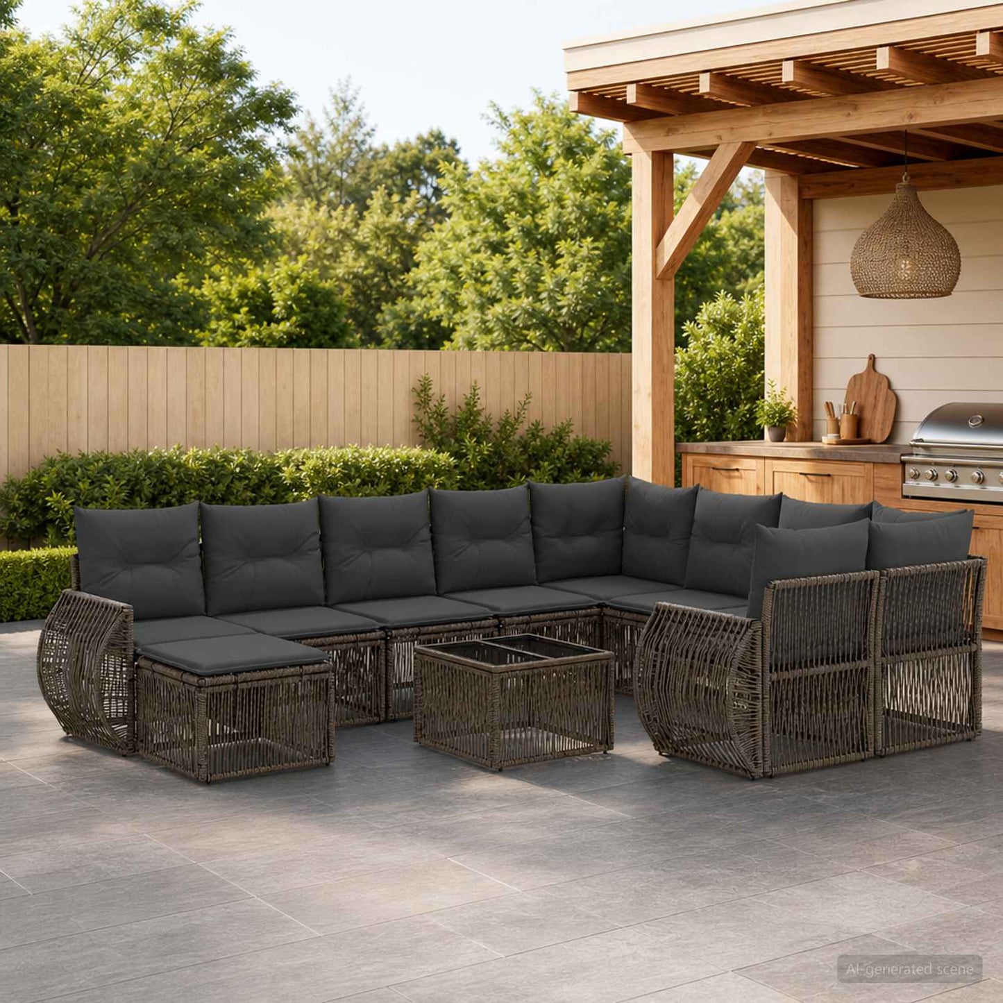 Gartensofa-set 11 stk. Grau Poly-Rattan