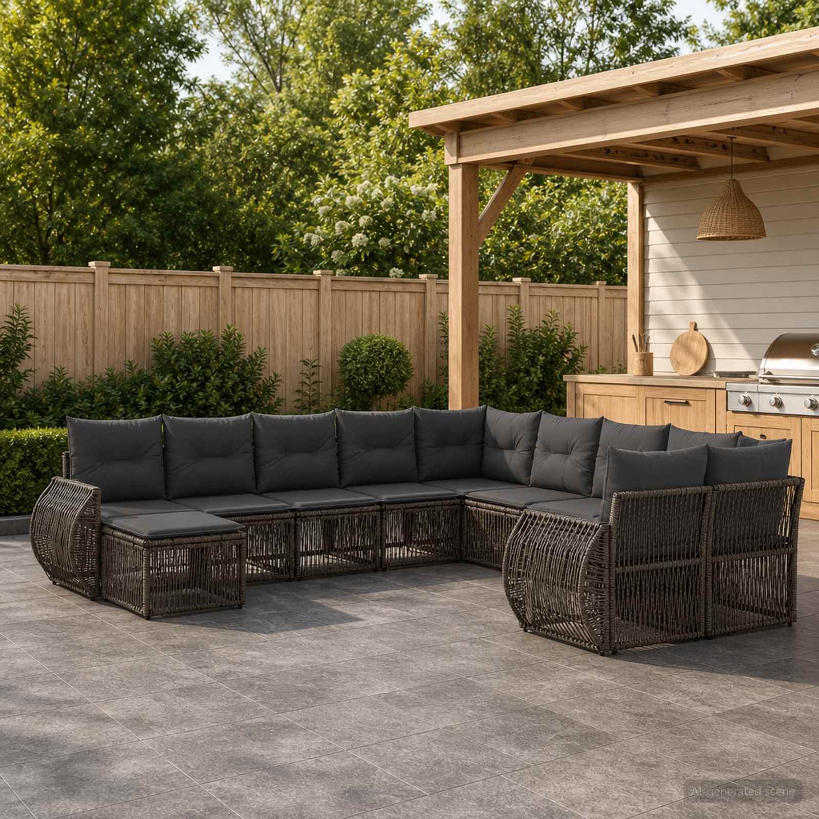 Gartensofa-set 11 pcs Grau Poly-Rattan