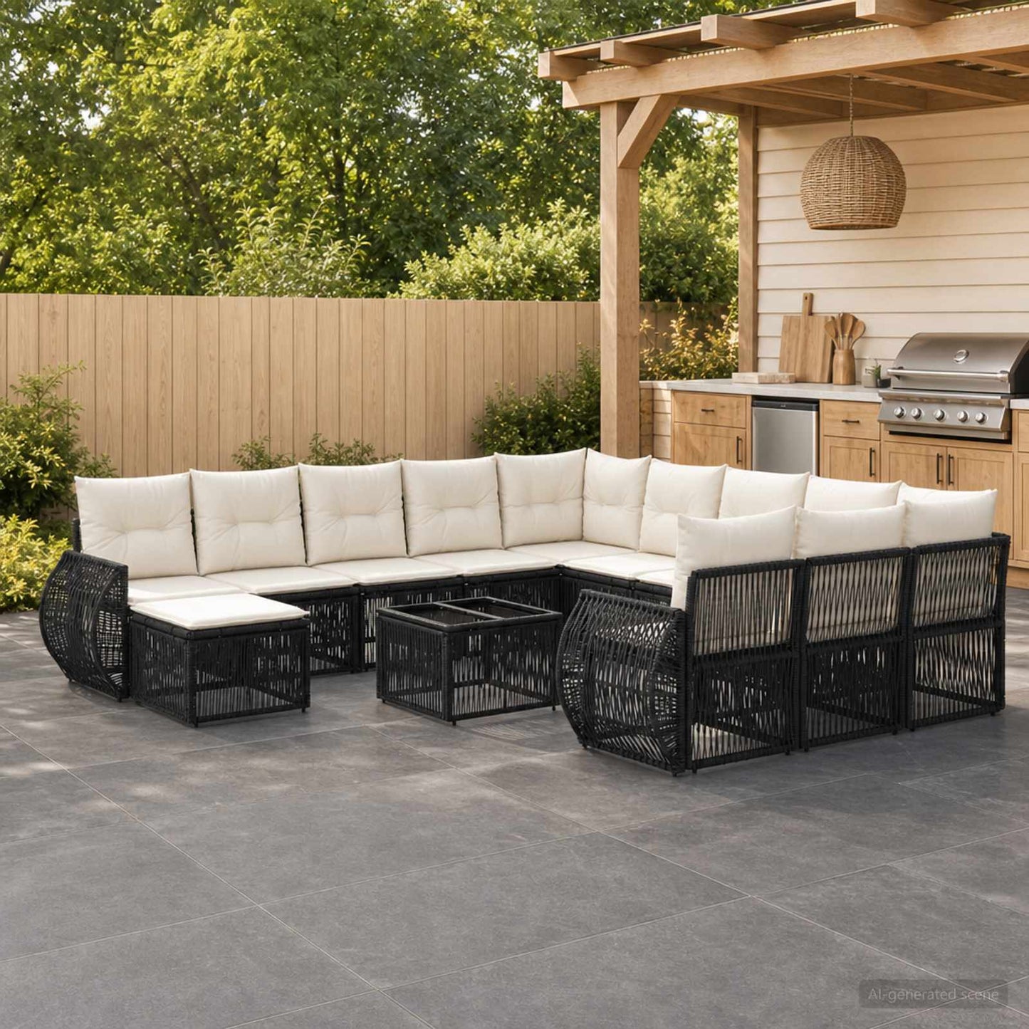 Gartensofa-set 13 stk. Schwarz Poly-Rattan