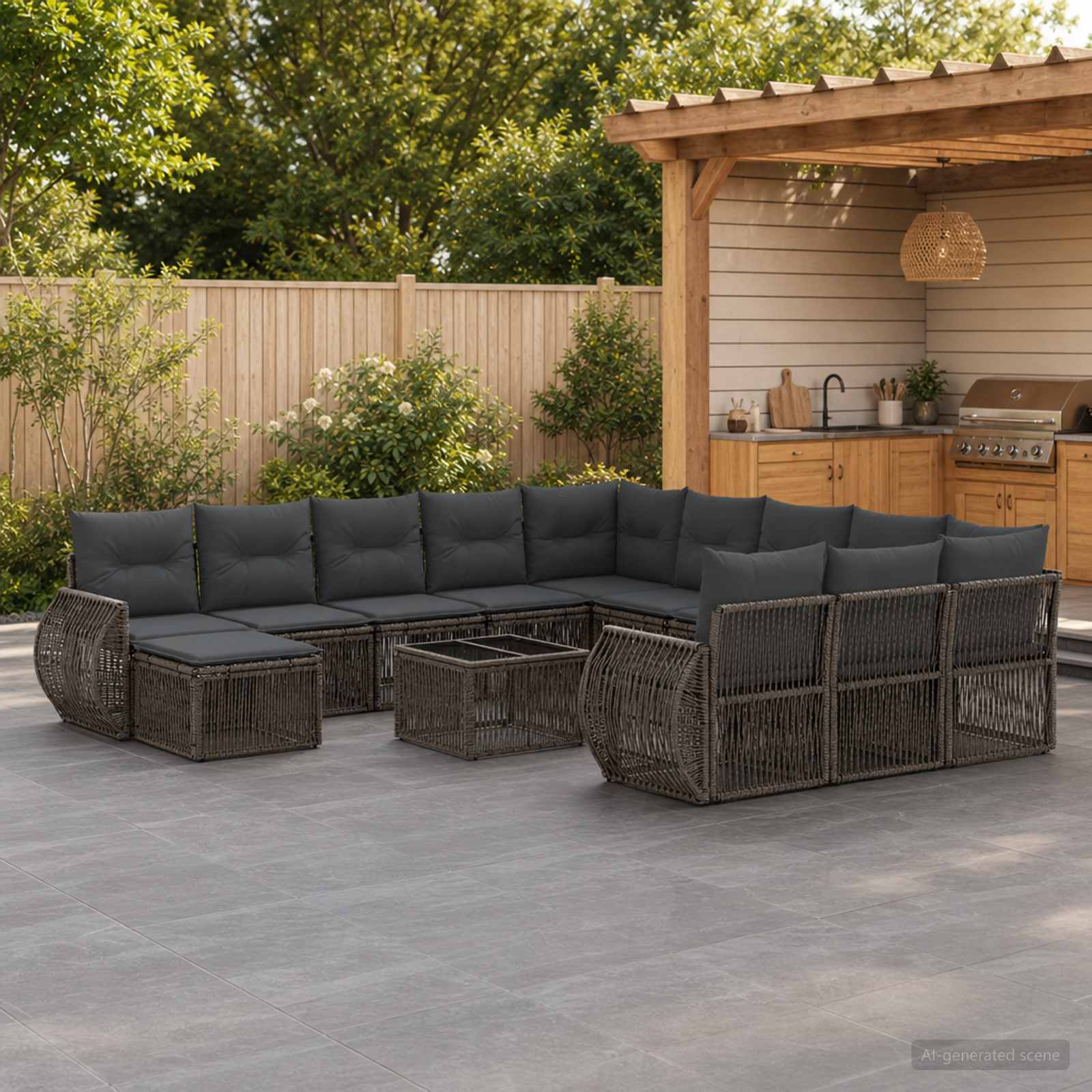Gartensofa-set 13 stk. Grau Poly-Rattan