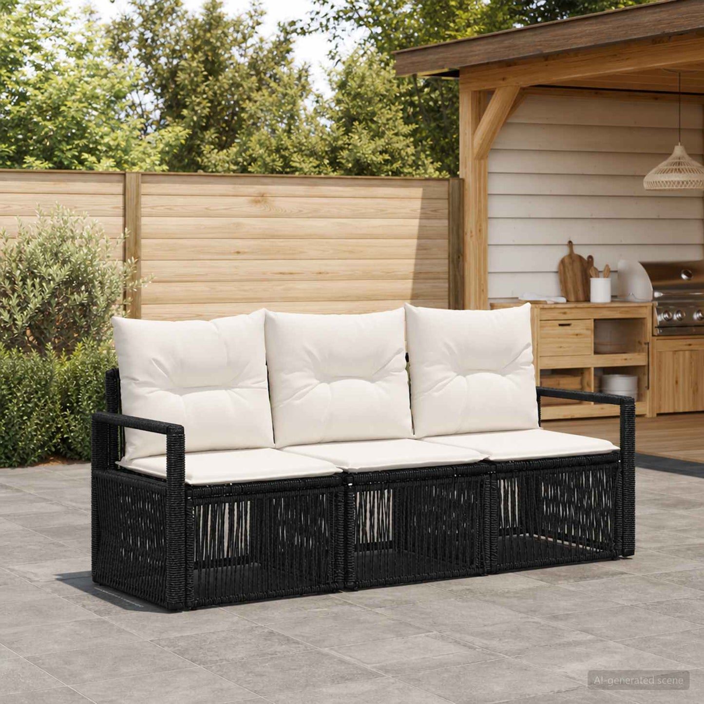 Gartensofa-set 3 stk. Schwarz Poly-Rattan