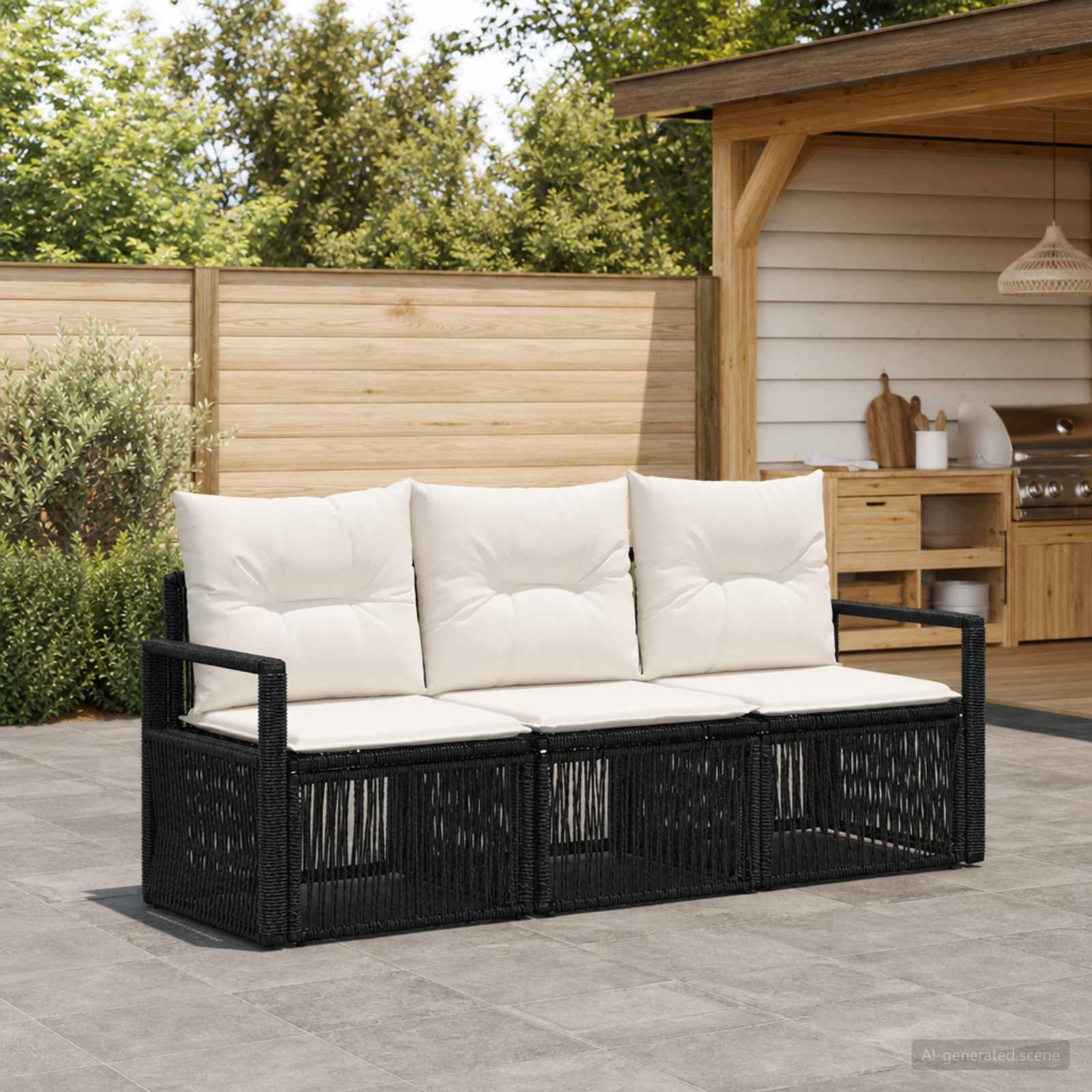 Gartensofa-set 3 stk. Schwarz Poly-Rattan