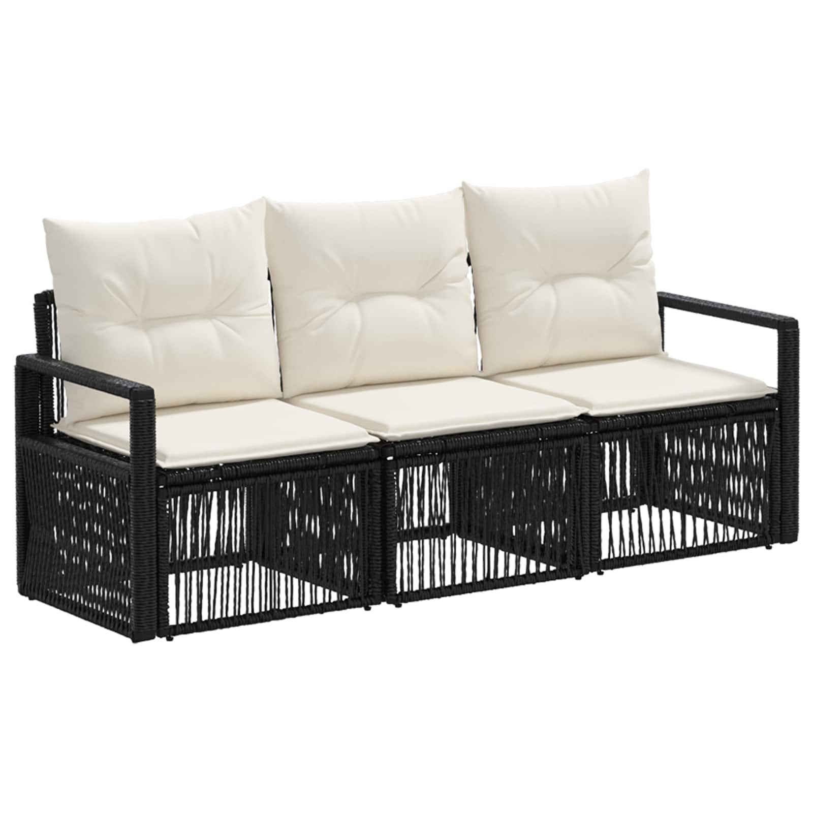 Gartensofa-set 3 pcs Schwarz Poly-Rattan