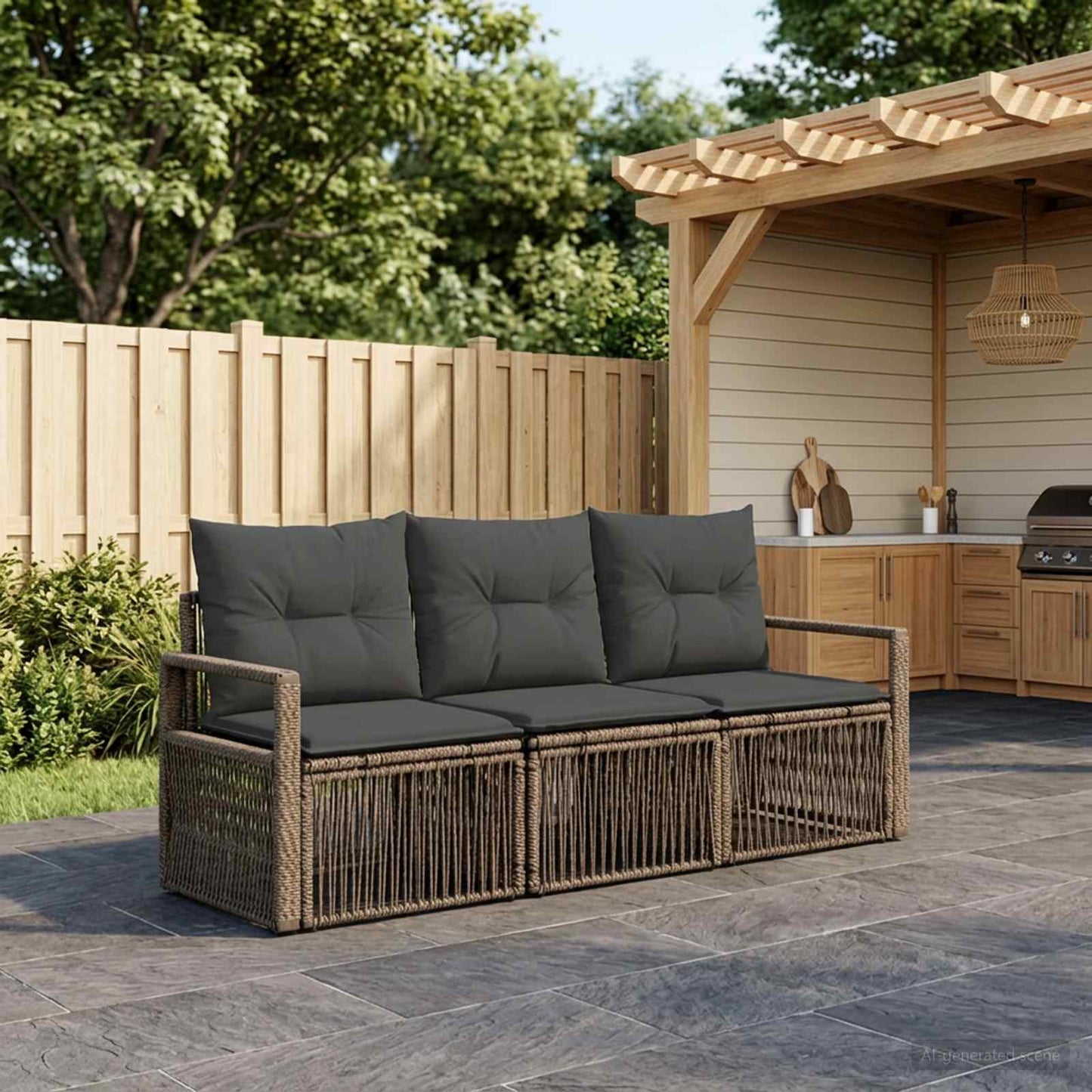 Gartensofa-set 3 pcs Grau Poly-Rattan