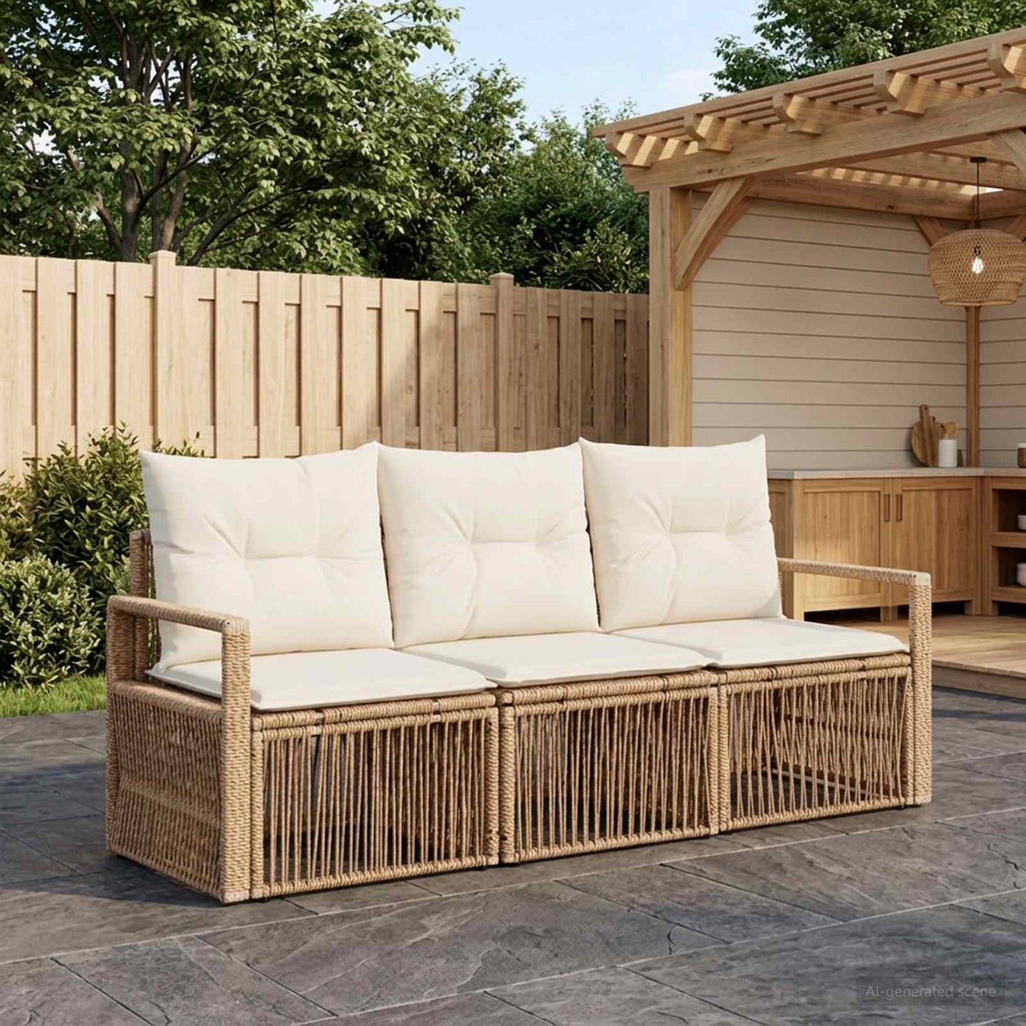 Gartensofa-set 3 stk. Beige Poly-Rattan