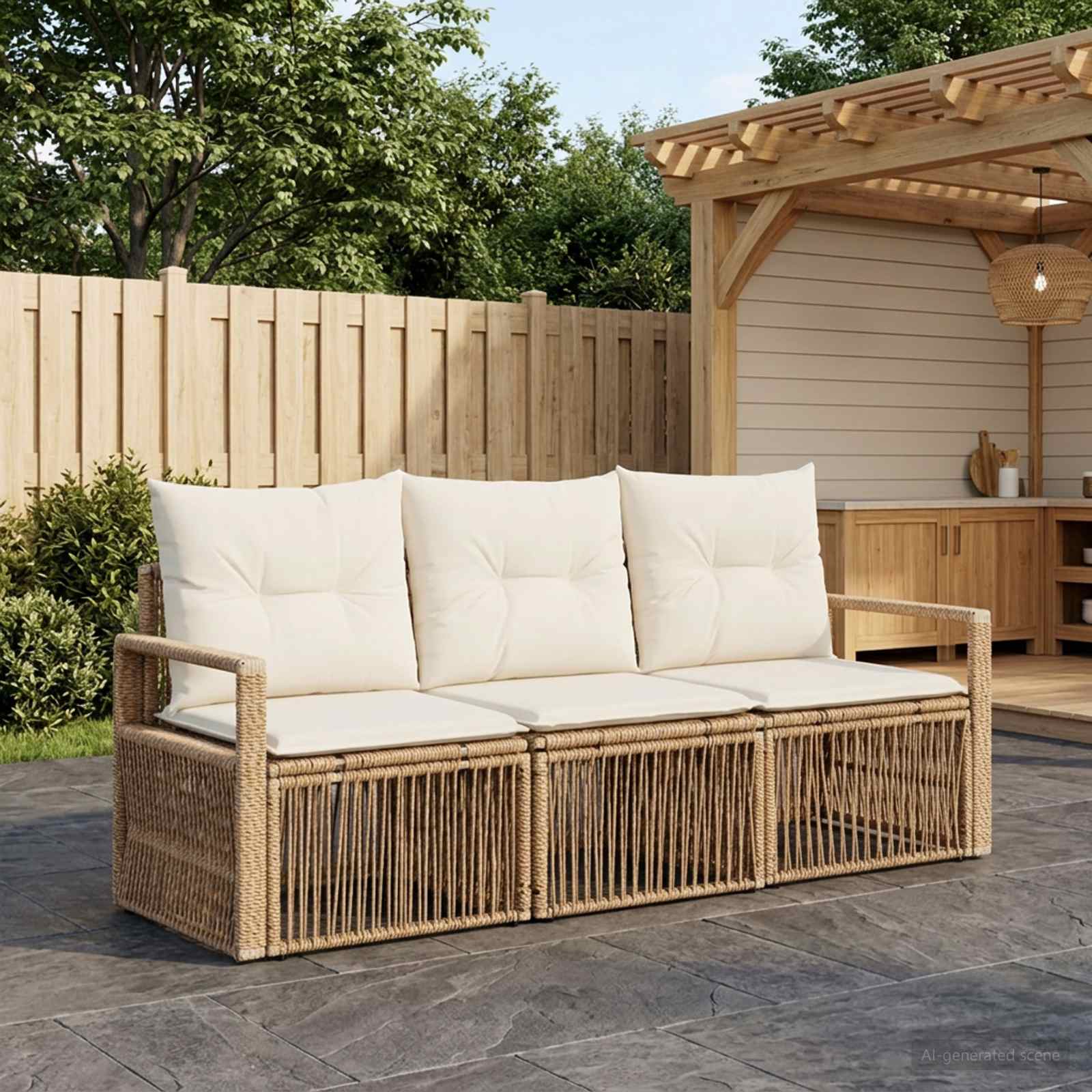 Gartensofa-set 3 stk. Beige Poly-Rattan