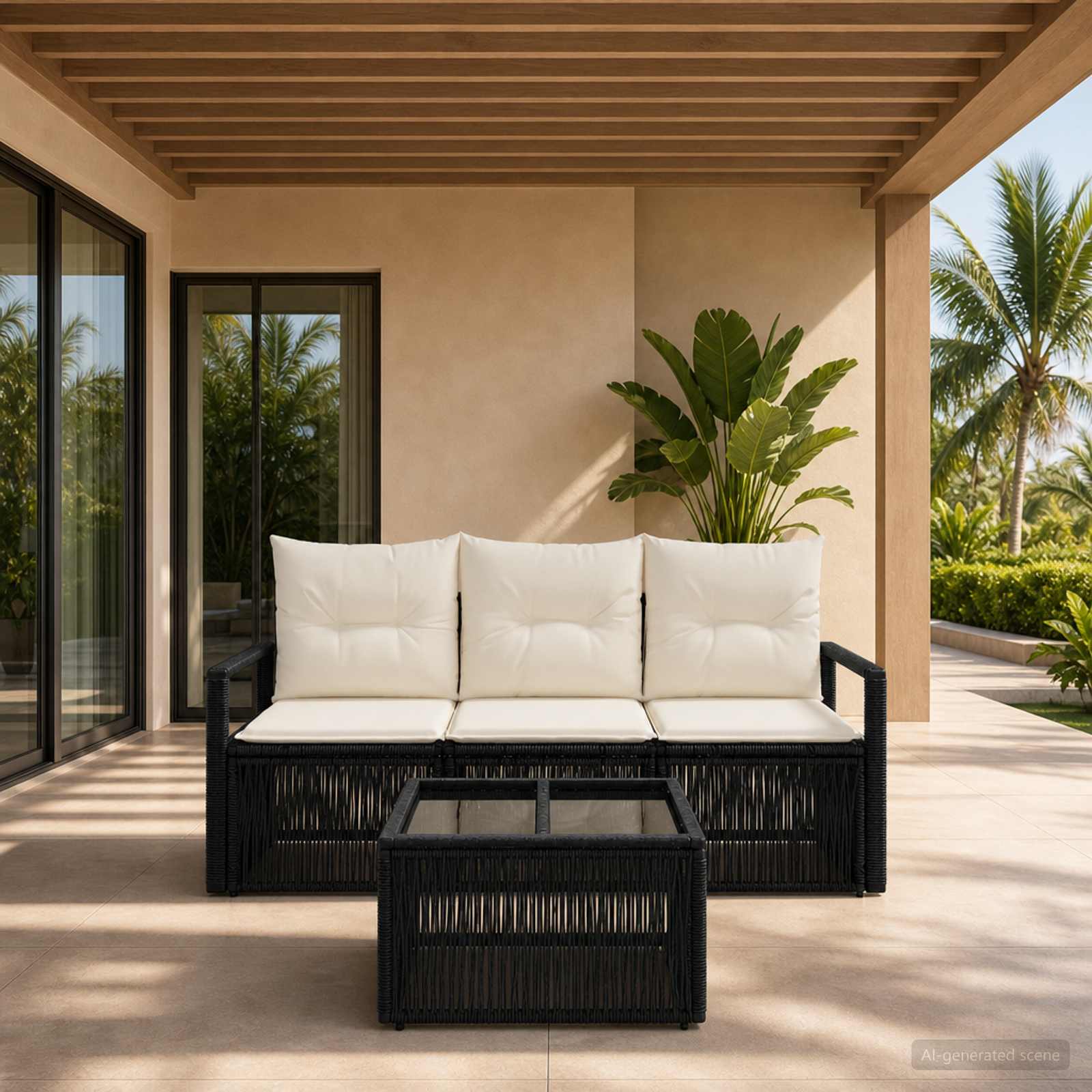 Gartensofa-set 4 stk. Schwarz Poly-Rattan