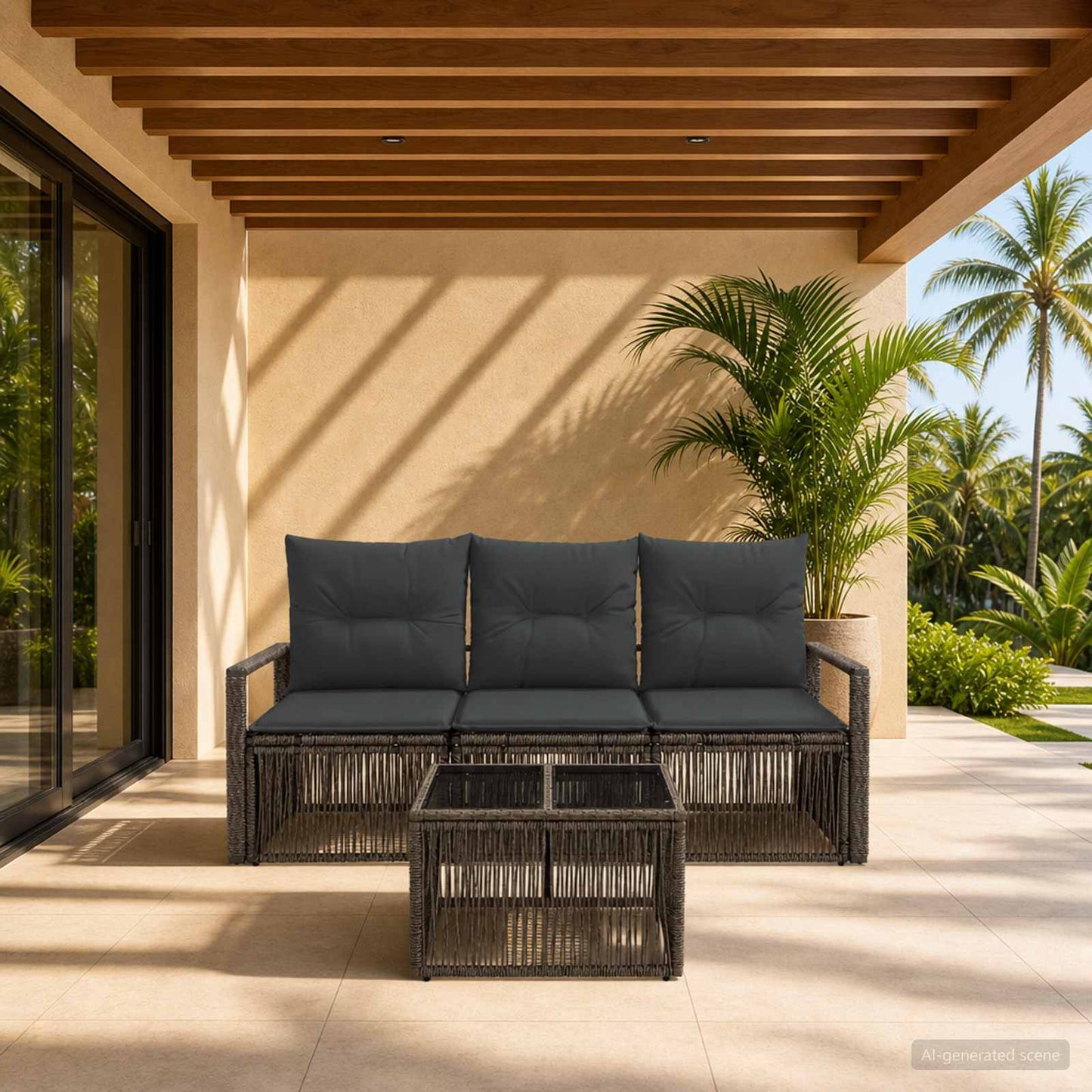 Gartensofa-set 4 stk. Grau Poly-Rattan