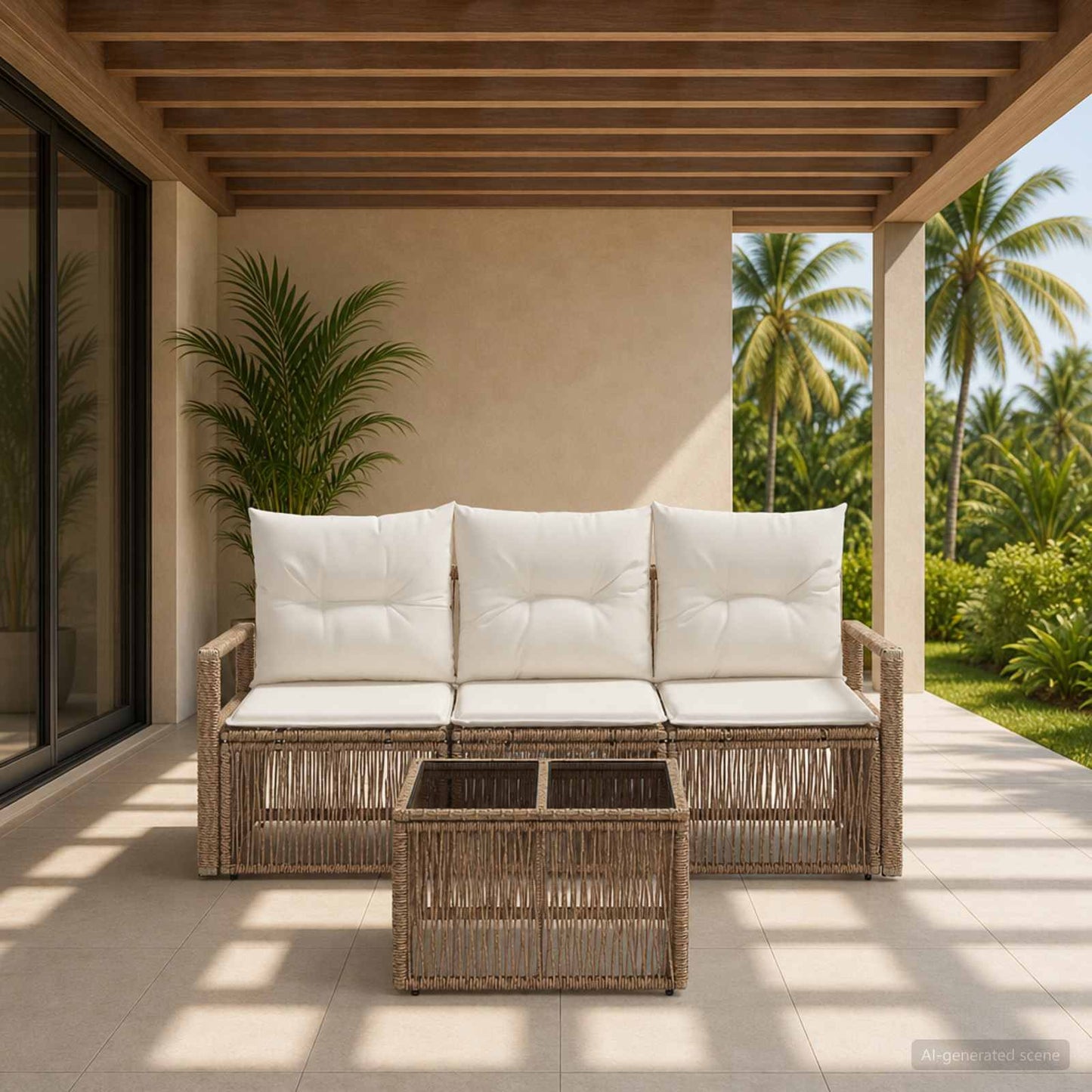 Gartensofa-set 4 pcs Beige Poly-Rattan