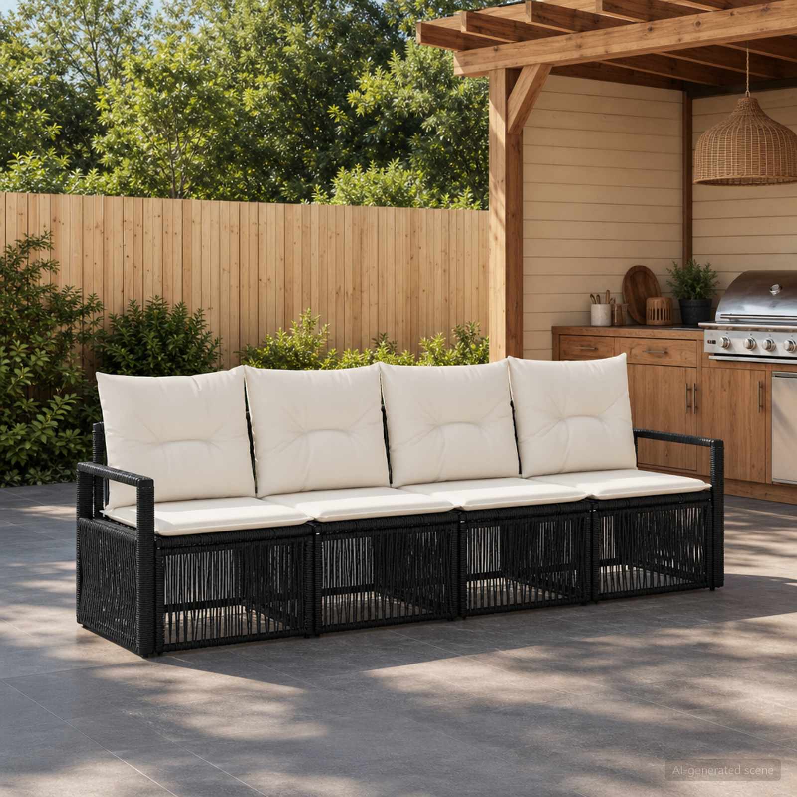 Gartensofa-set 4 stk. Schwarz Poly-Rattan