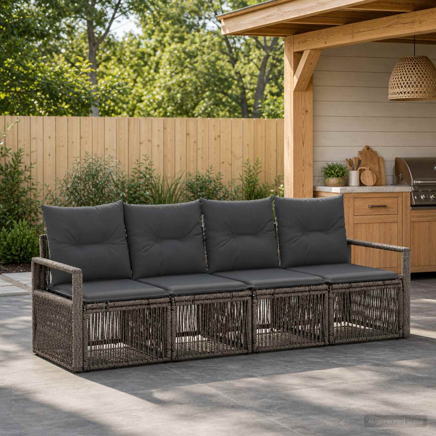 Gartensofa-set 4 pcs Grau Poly-Rattan