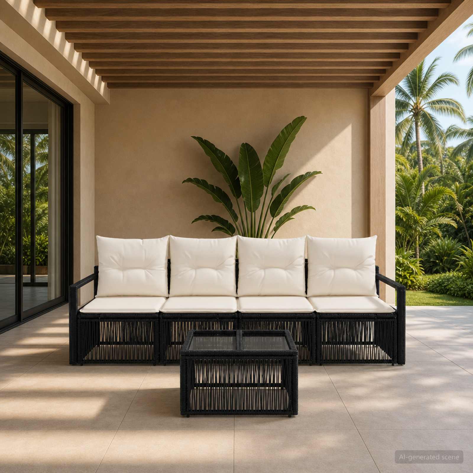 Gartensofa-set 5 stk. Schwarz Poly-Rattan