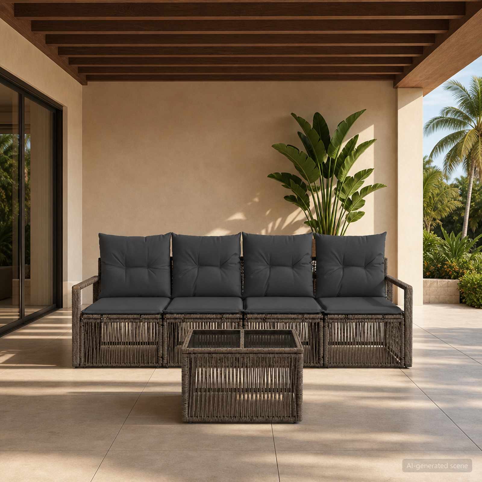 Gartensofa-set 5 stk. Grau Poly-Rattan