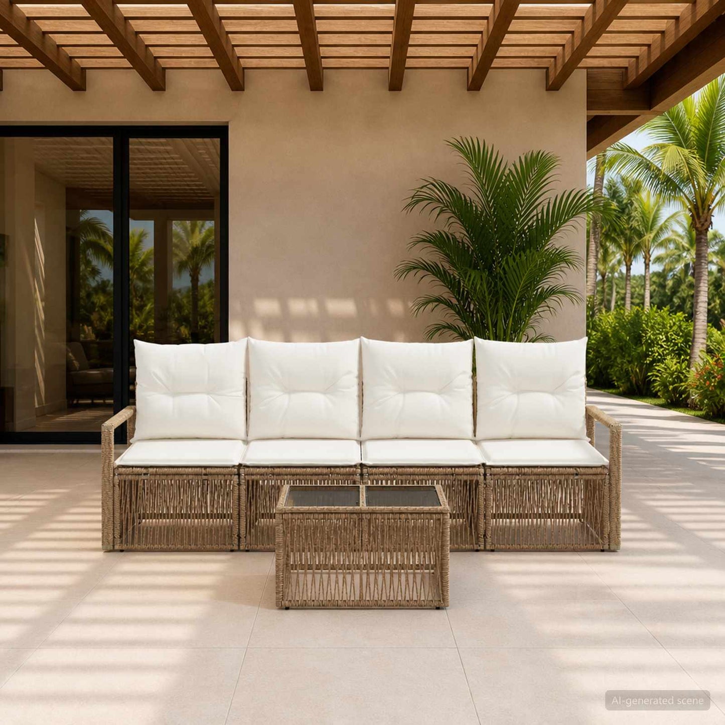 Gartensofa-set 5 pcs Beige Poly-Rattan