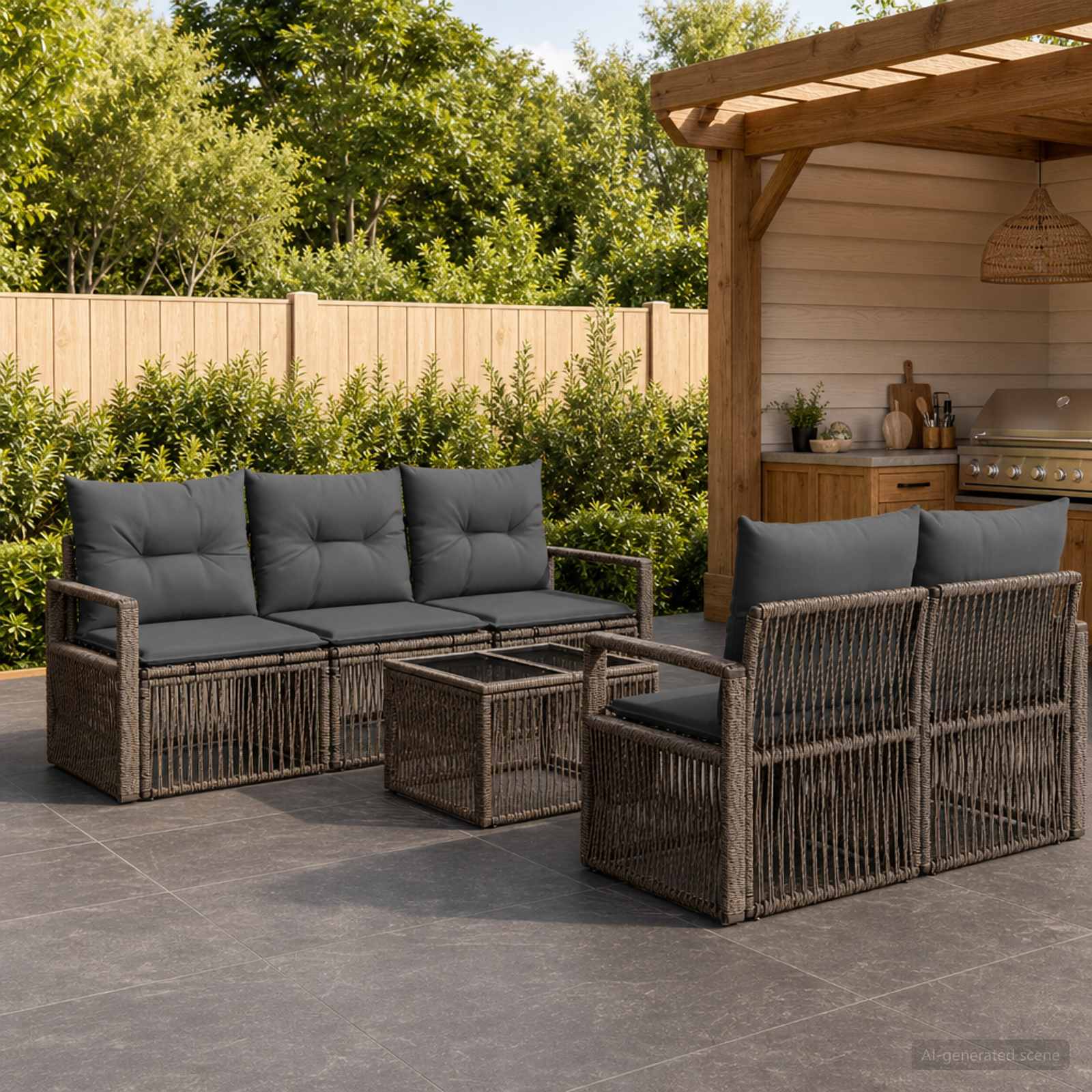 Gartensofa-set 6 stk. Grau Poly-Rattan