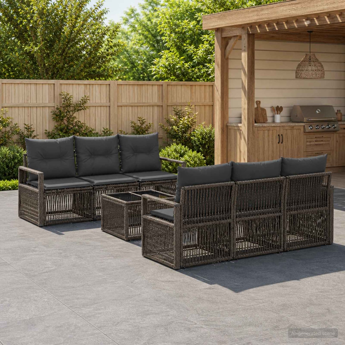 Gartensofa-set 7 stk. Grau Poly-Rattan