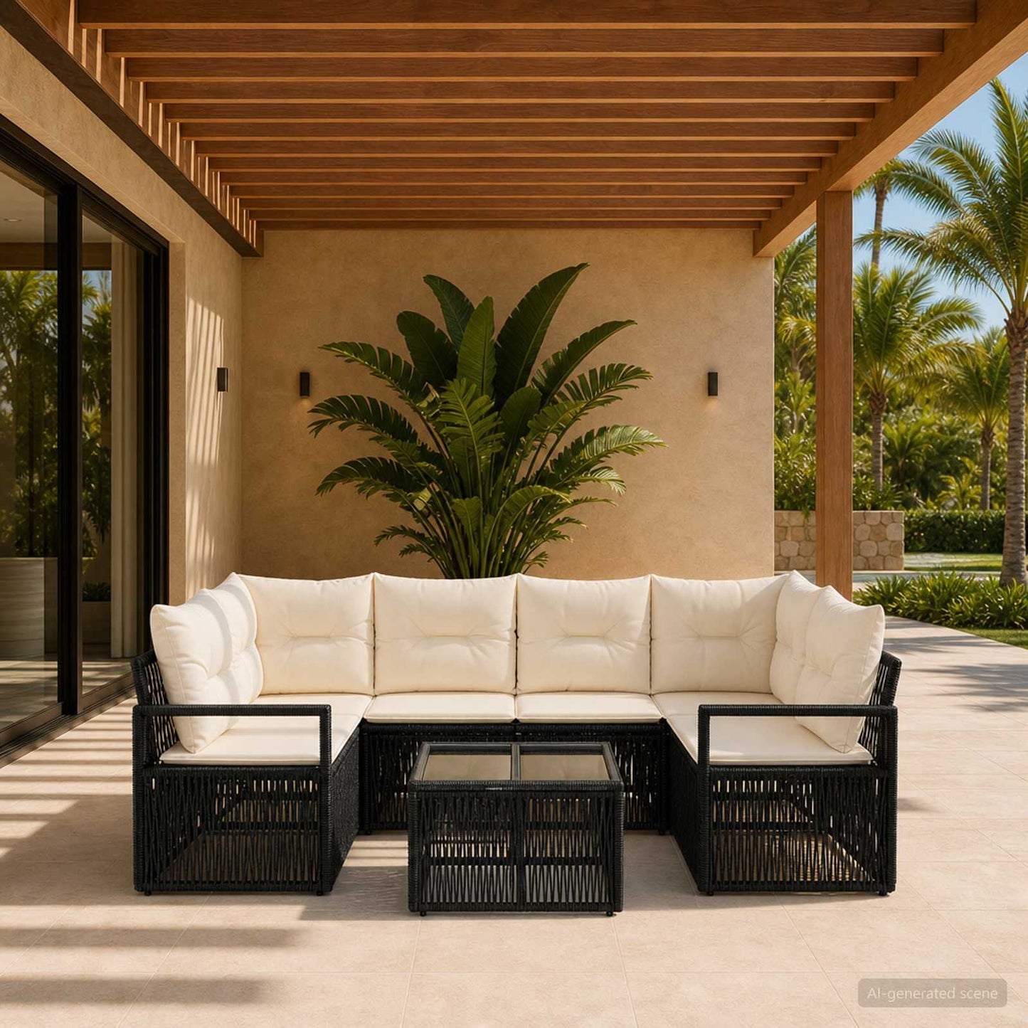 Gartensofa-set 7 stk. Schwarz Poly-Rattan