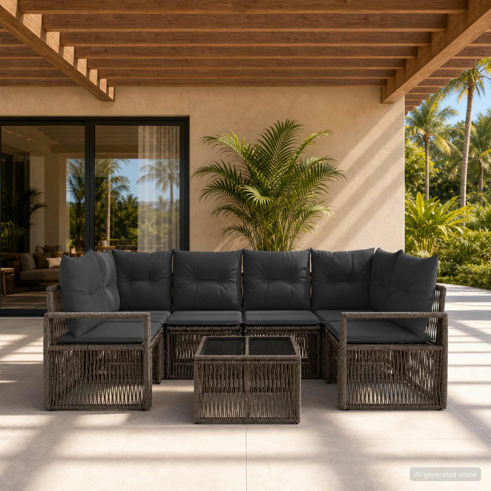 Gartensofa-set 7 stk. Grau Poly-Rattan