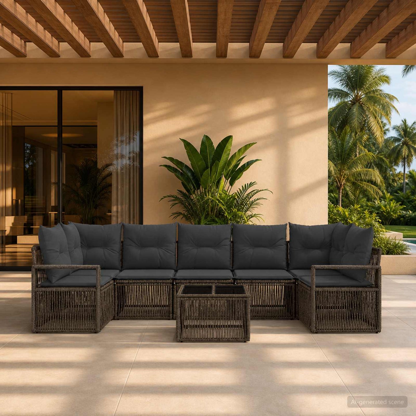 Gartensofa-set 8 stk. Grau Poly-Rattan