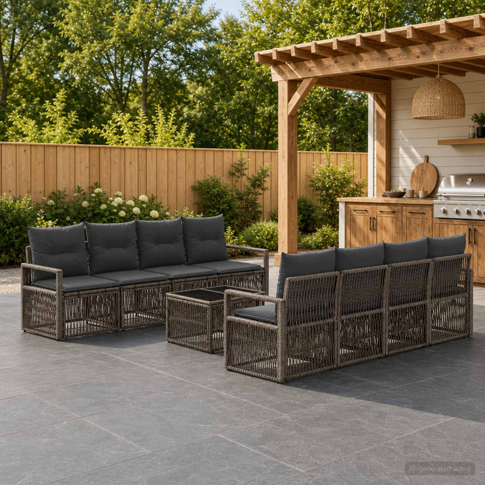 Gartensofa-set 9 stk. Grau Poly-Rattan