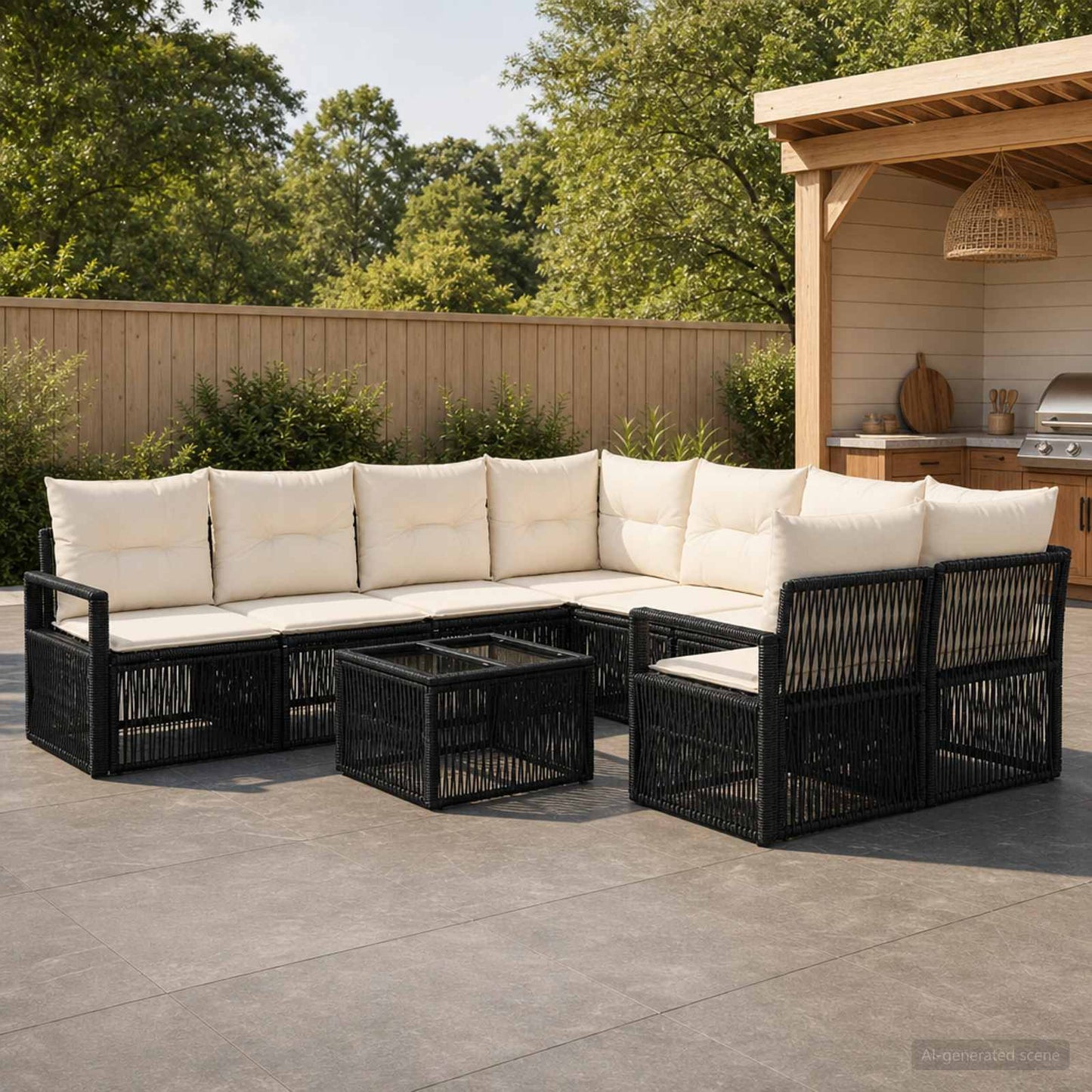 Gartensofa-set 9 stk. Schwarz Poly-Rattan