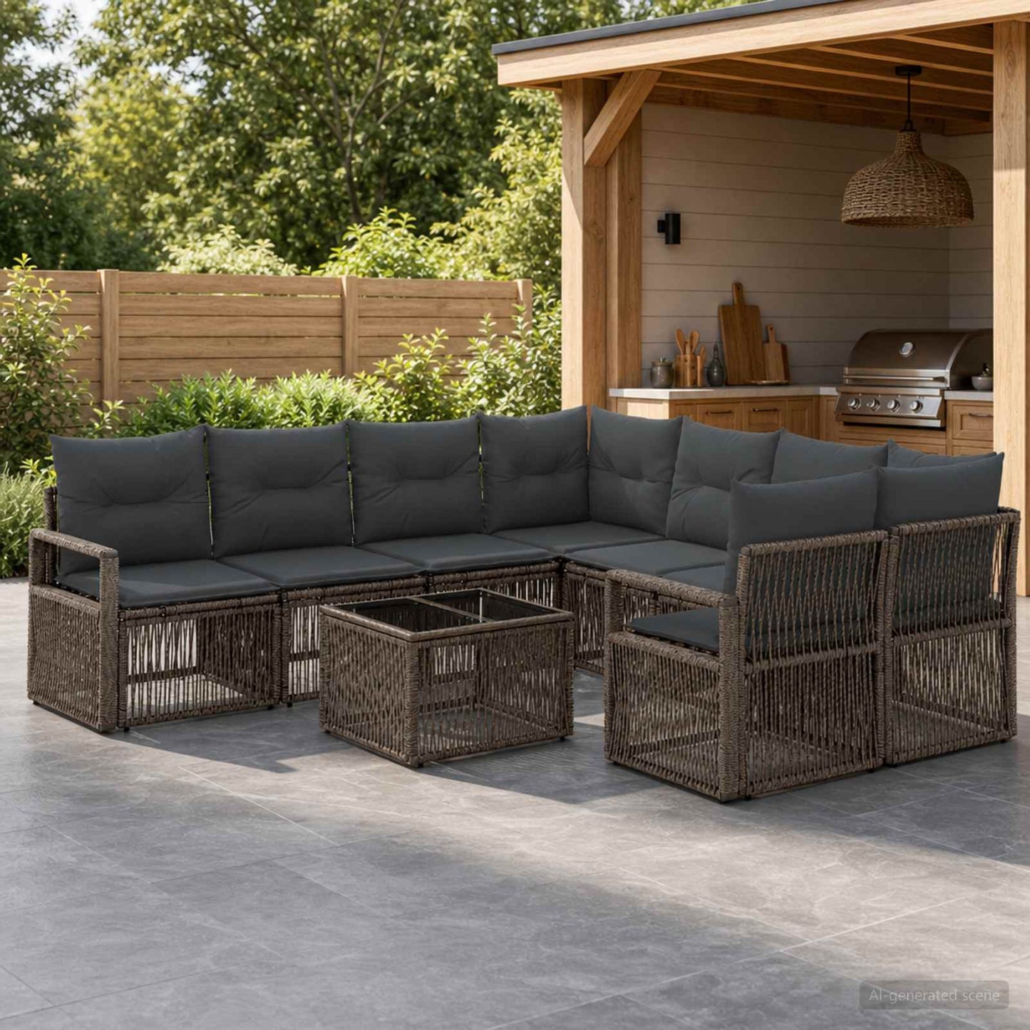 Gartensofa-set 9 stk. Grau Poly-Rattan