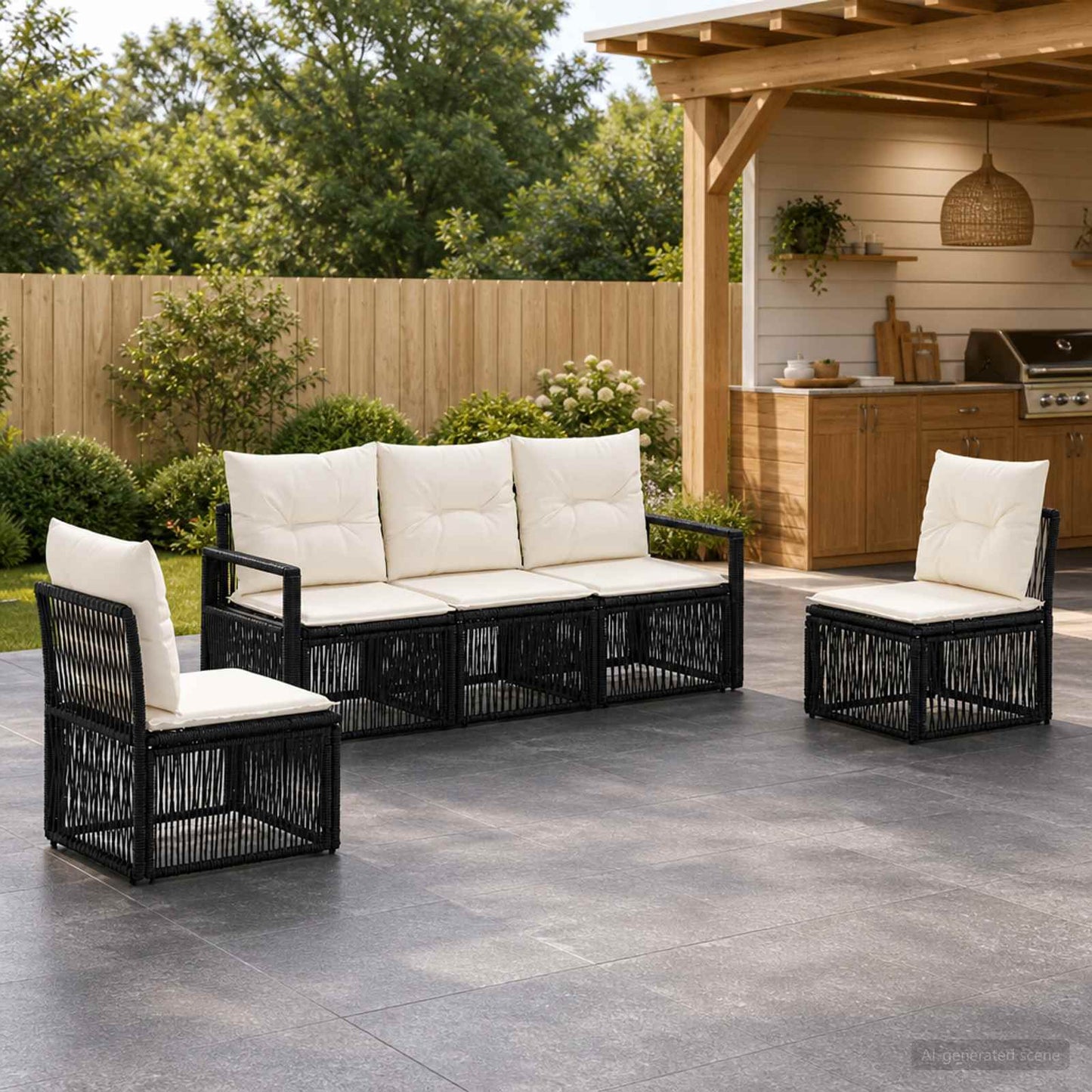 Gartensofa-set 5 pcs Schwarz Poly-Rattan