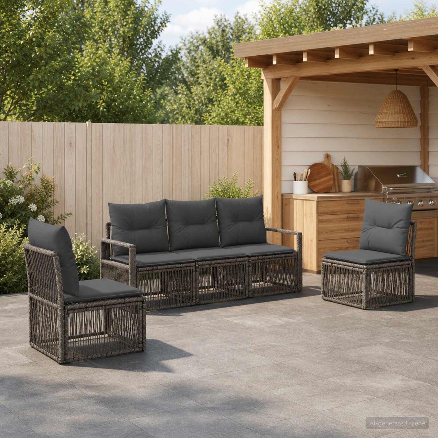 Gartensofa-set 5 pcs Grau Poly-Rattan