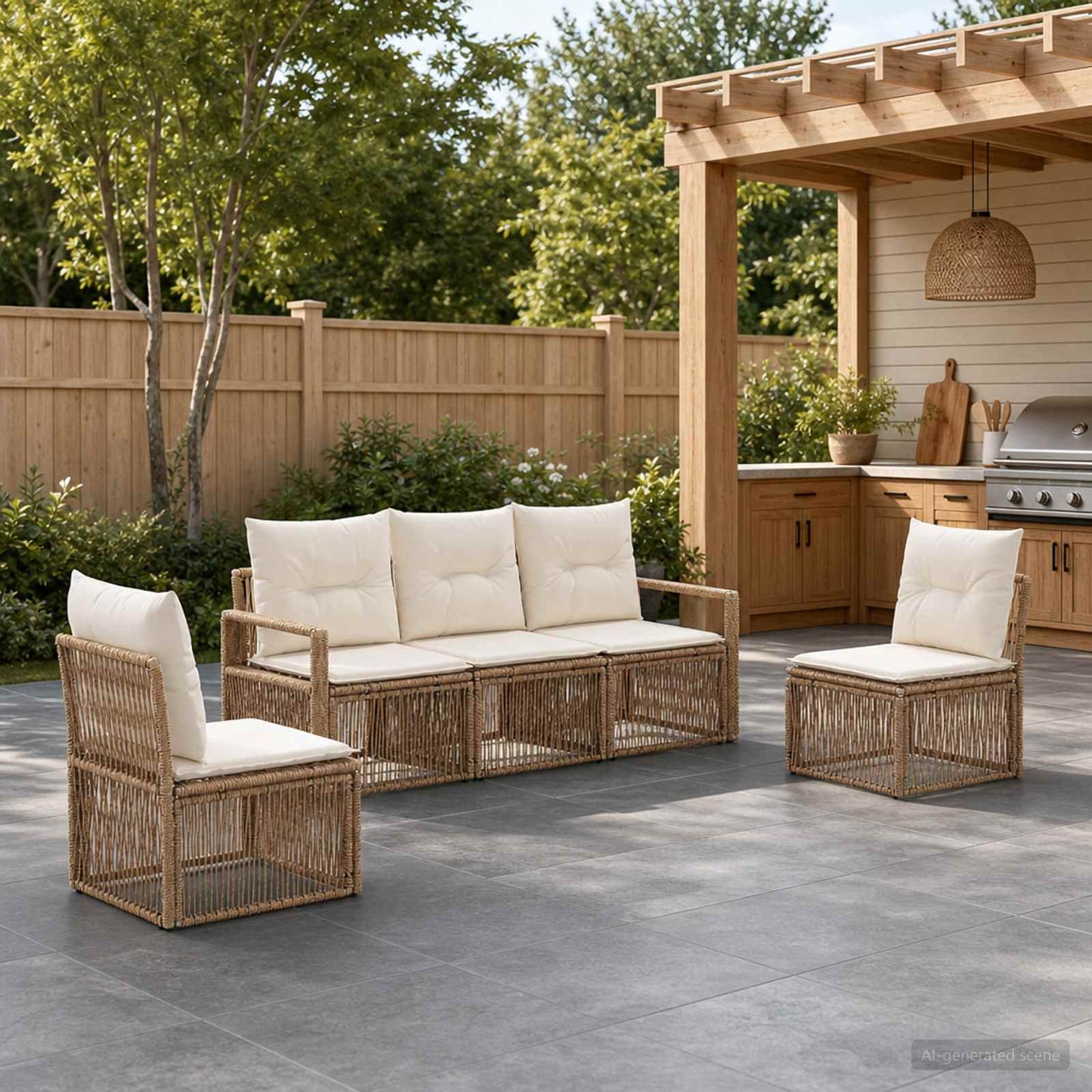 Gartensofa-set 5 stk. Beige Poly-Rattan