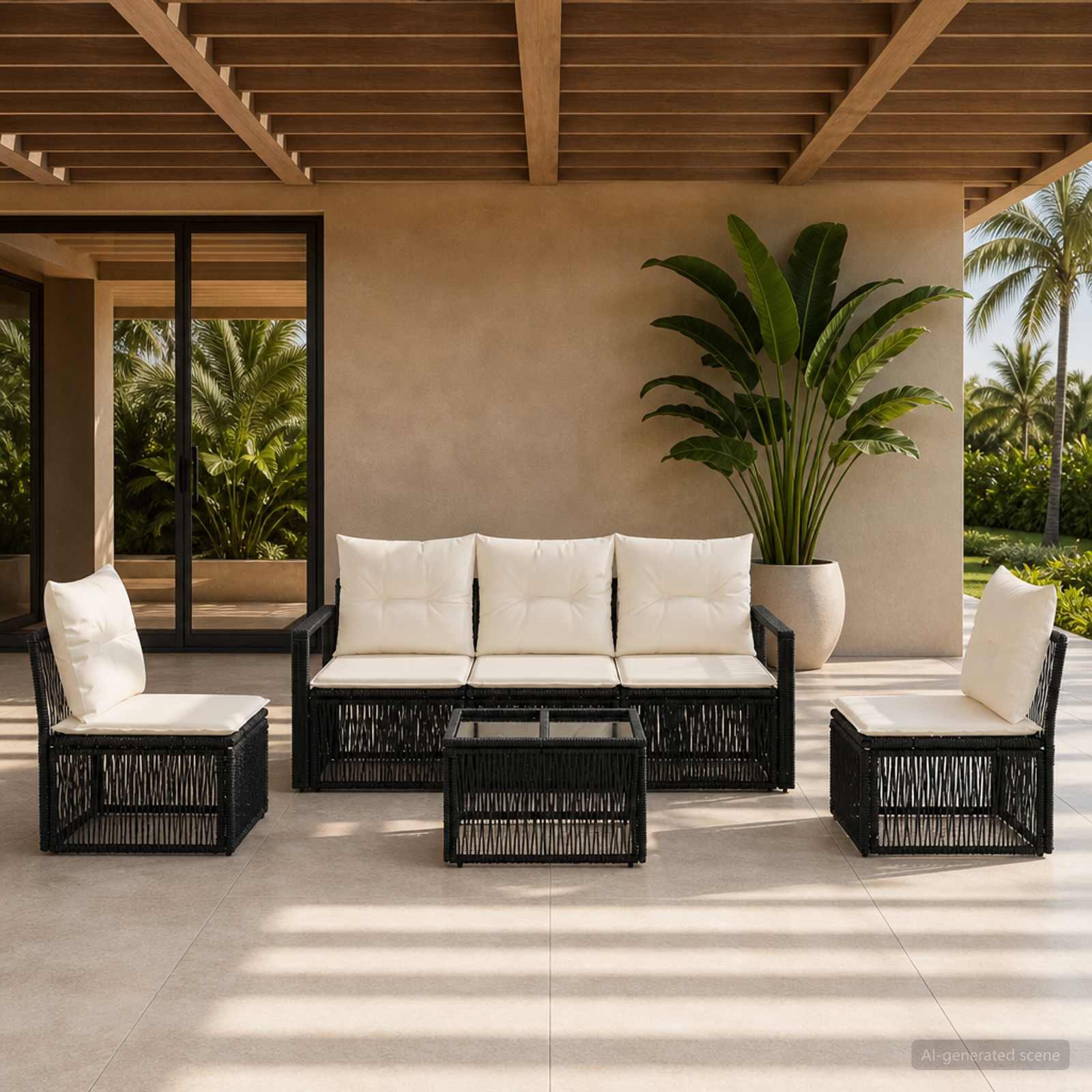 Gartensofa-set 6 stk. Schwarz Poly-Rattan