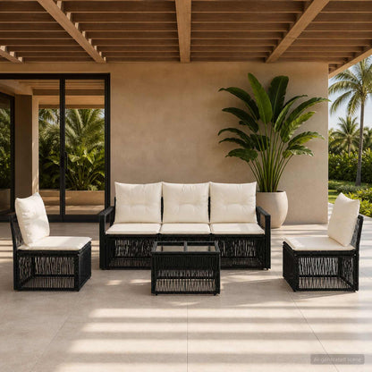 Gartensofa-set 6 stk. Schwarz Poly-Rattan