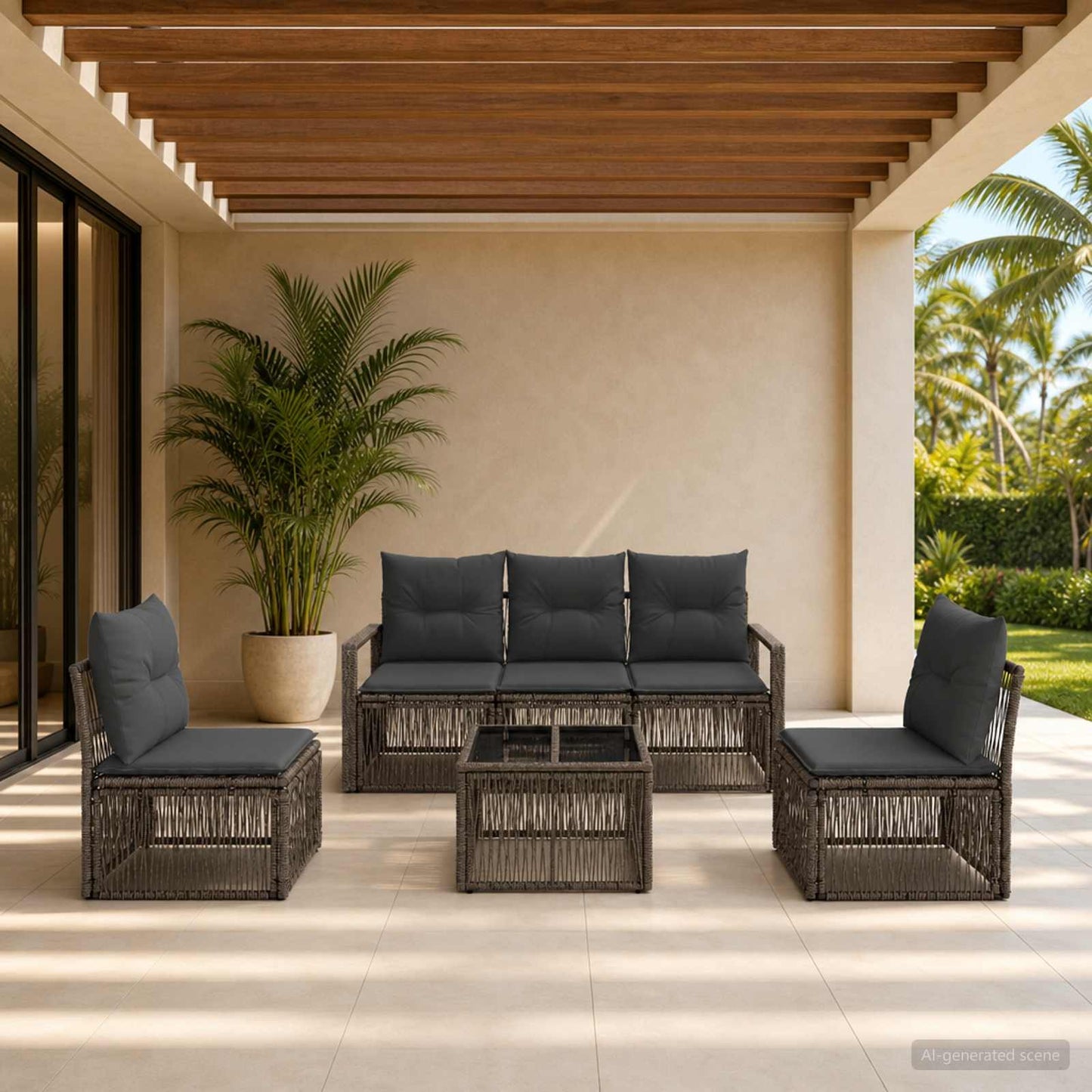 Gartensofa-set 6 stk. Grau Poly-Rattan