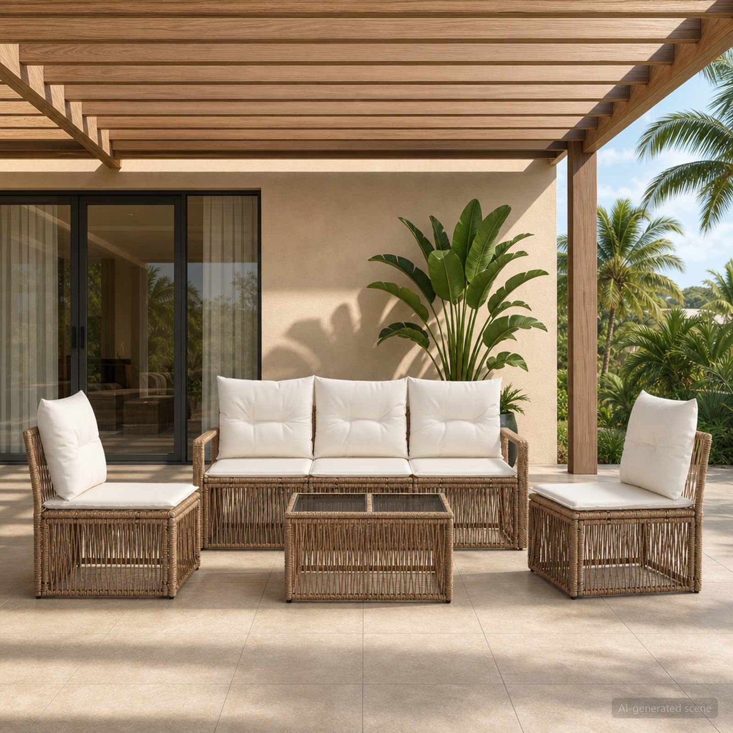 Gartensofa-set 6 pcs Beige Poly-Rattan