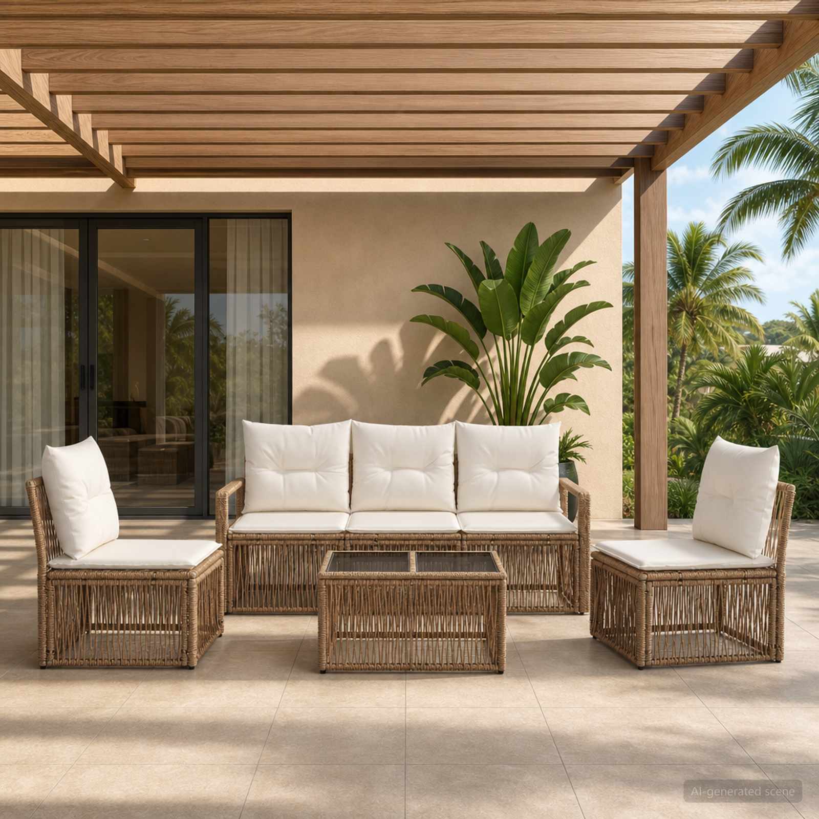 Gartensofa-set 6 pcs Beige Poly-Rattan