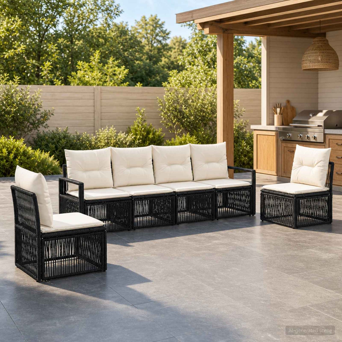 Gartensofa-set 6 stk. Schwarz Poly-Rattan
