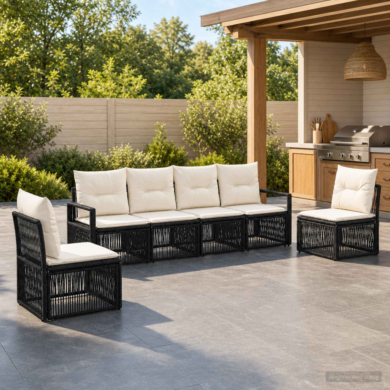 Gartensofa-set 6 stk. Schwarz Poly-Rattan