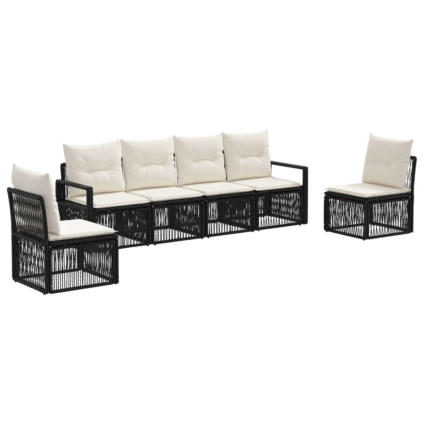 Gartensofa-set 6 stk. Schwarz Poly-Rattan