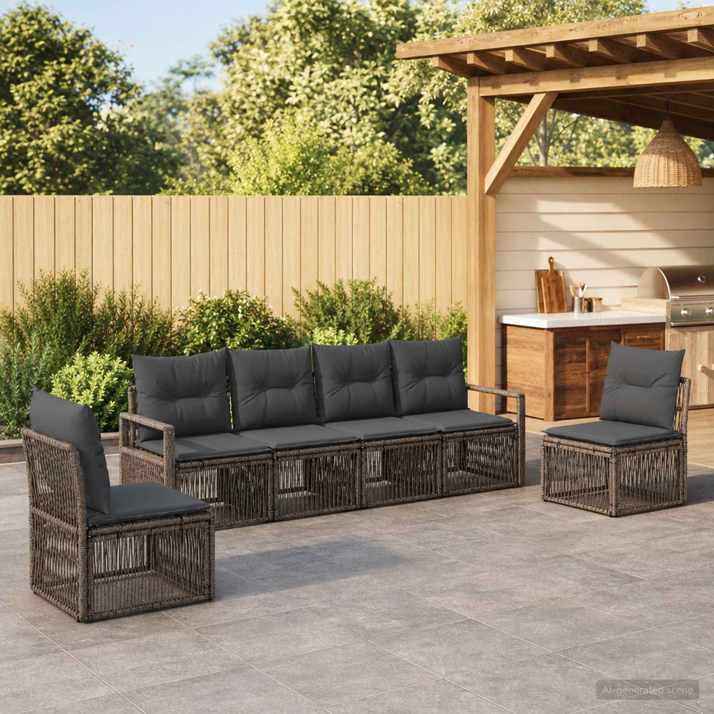 Gartensofa-set 6 pcs Grau Poly-Rattan