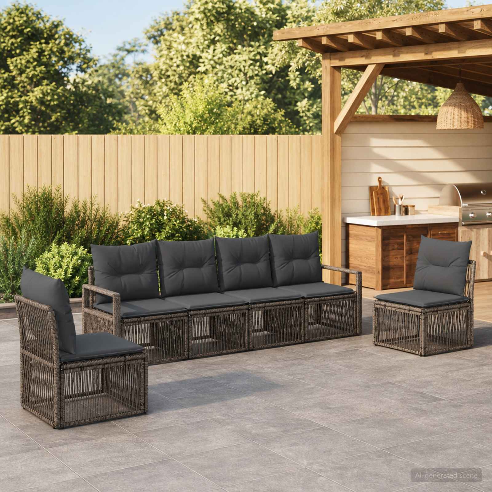 Gartensofa-set 6 pcs Grau Poly-Rattan