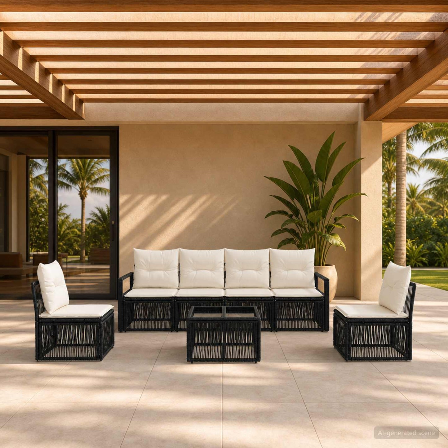 Gartensofa-set 7 stk. Schwarz Poly-Rattan