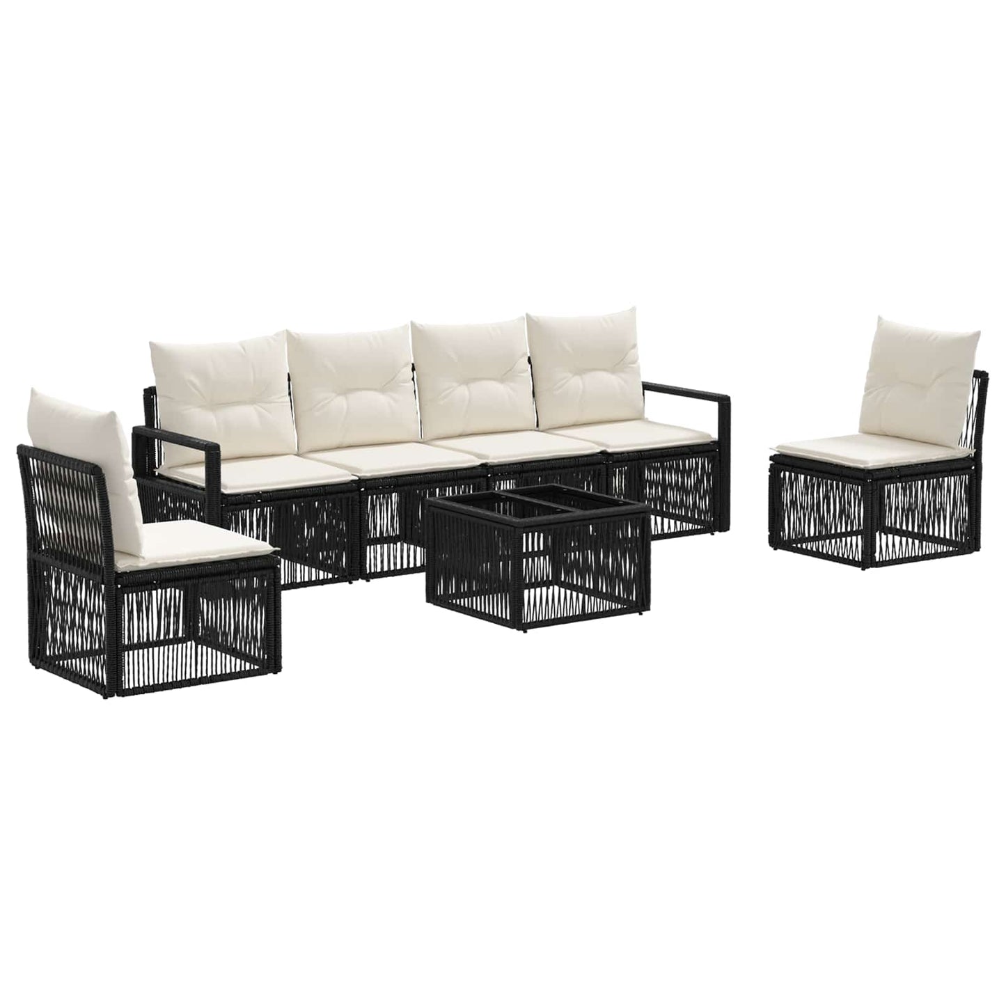 Gartensofa-set 7 stk. Schwarz Poly-Rattan
