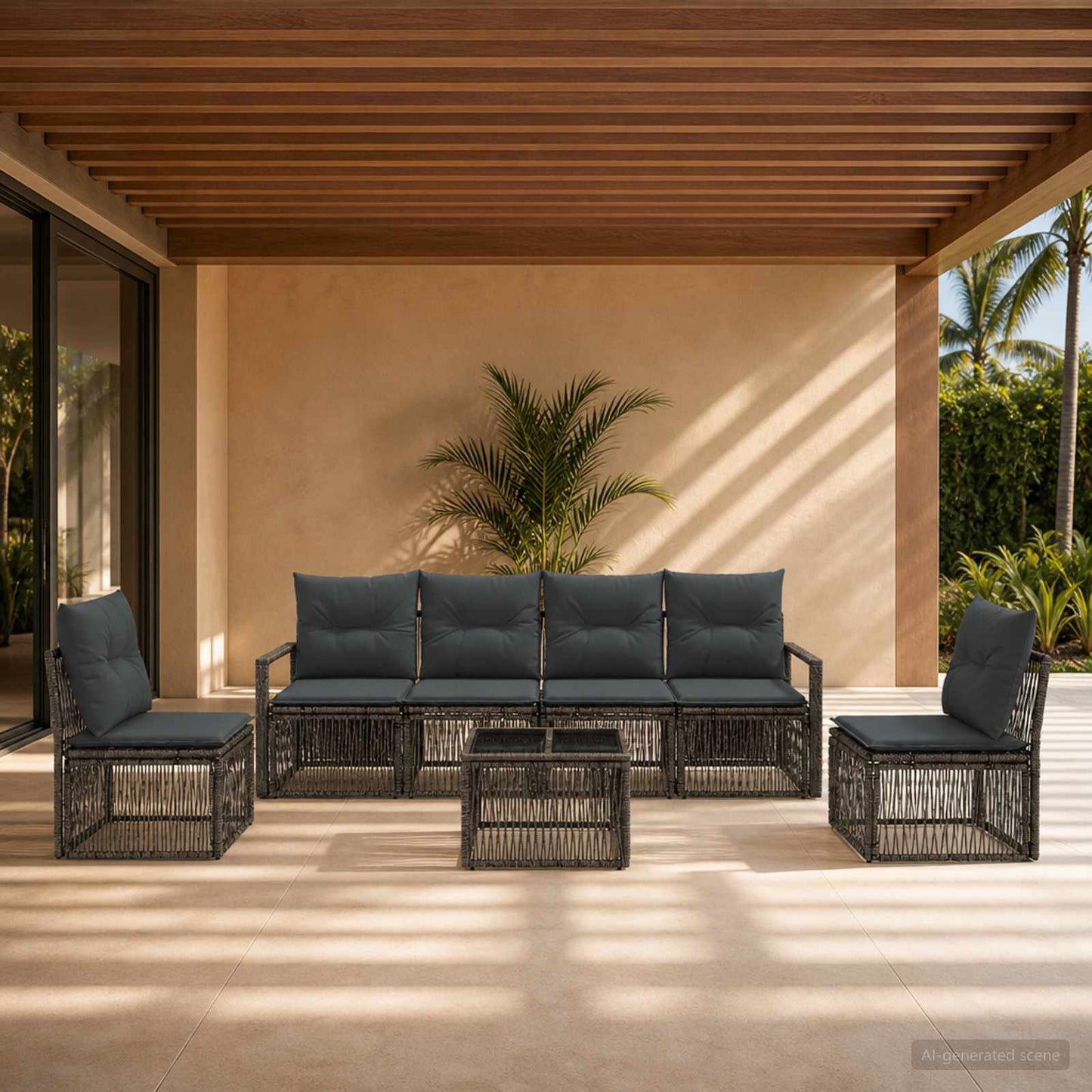 Gartensofa-set 7 stk. Grau Poly-Rattan
