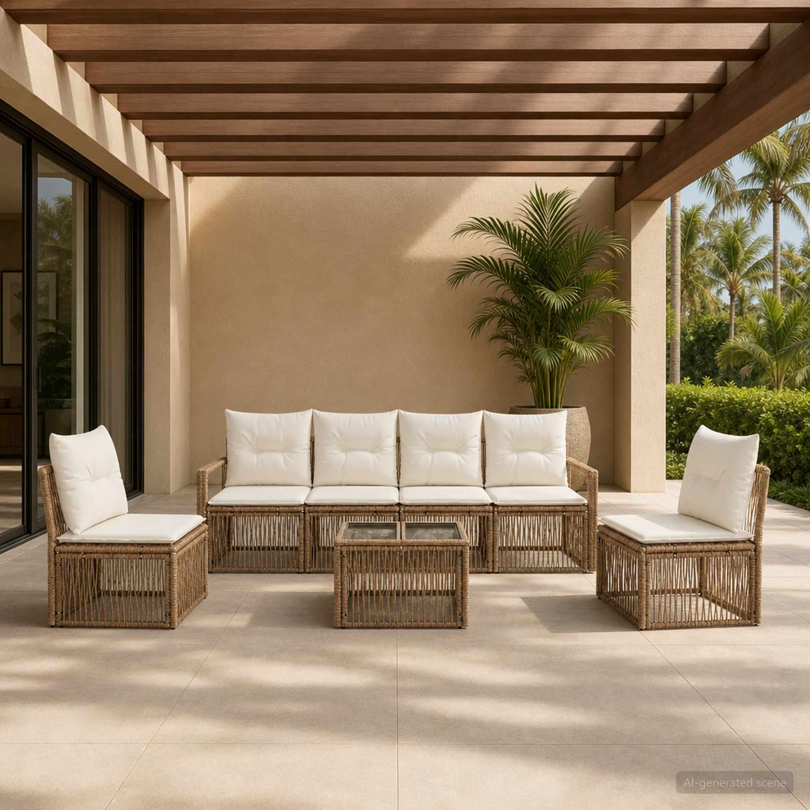 Gartensofa-set 7 pcs Beige Poly-Rattan