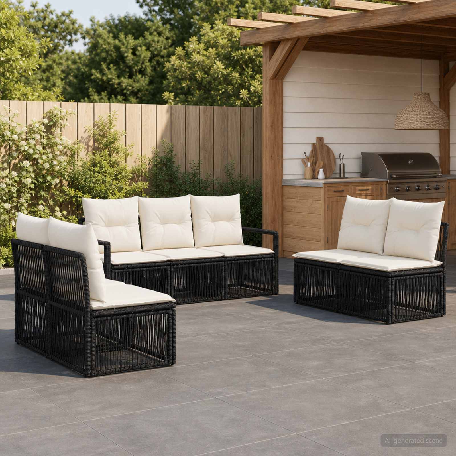 Gartensofa-set 7 stk. Schwarz Poly-Rattan