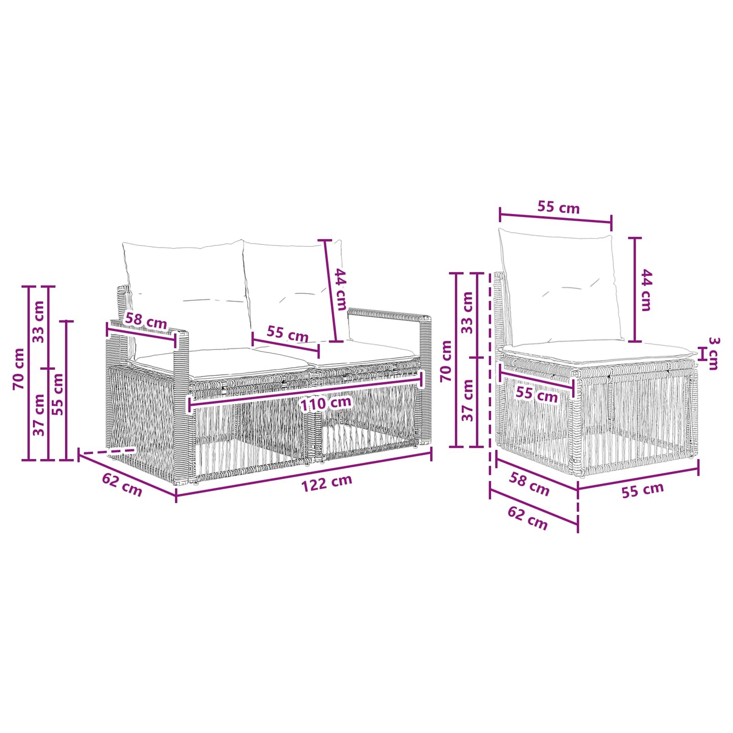 Gartensofa-set 7 stk. Schwarz Poly-Rattan