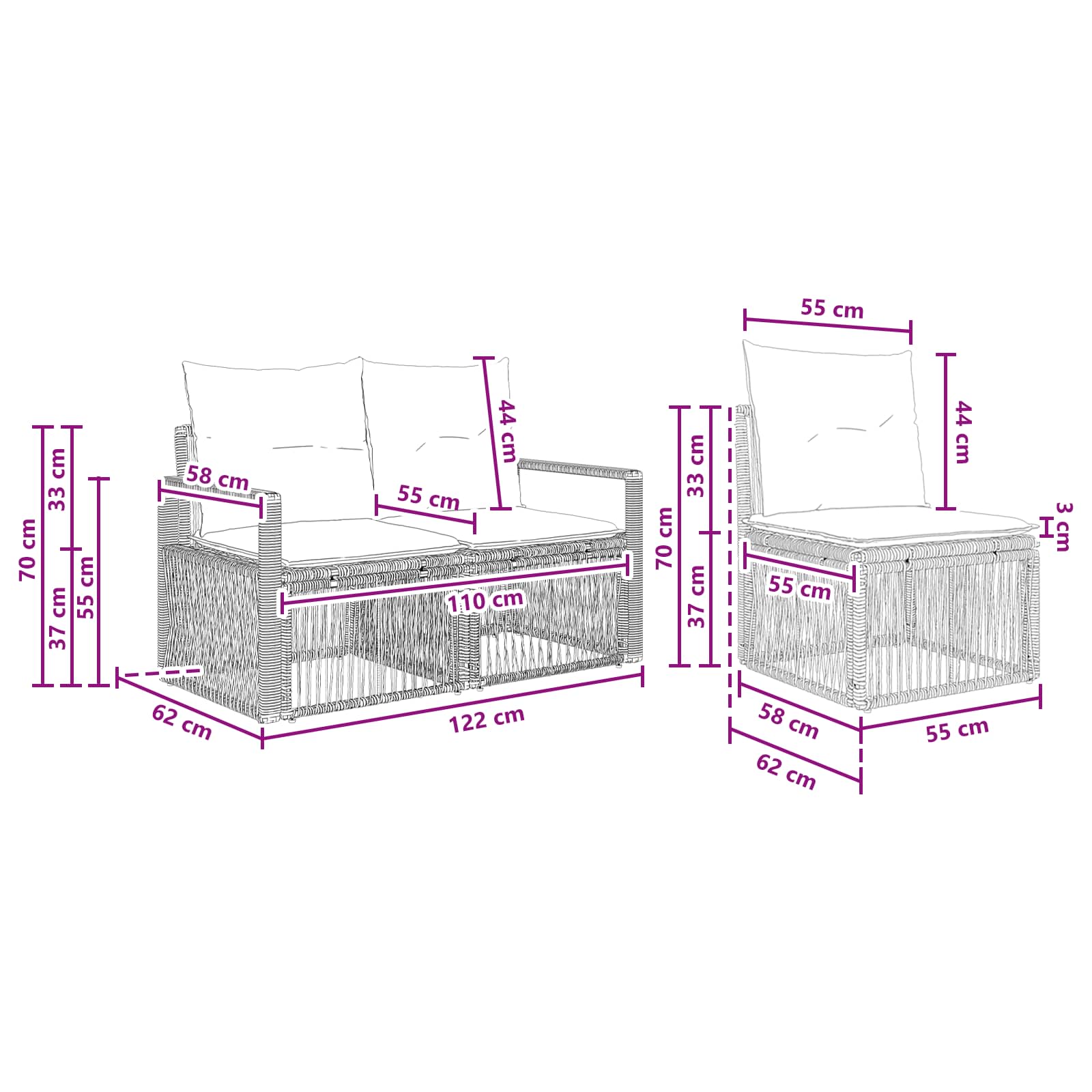 Gartensofa-set 7 stk. Schwarz Poly-Rattan