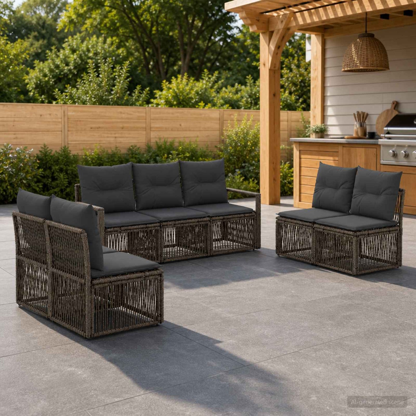 Gartensofa-set 7 pcs Grau Poly-Rattan