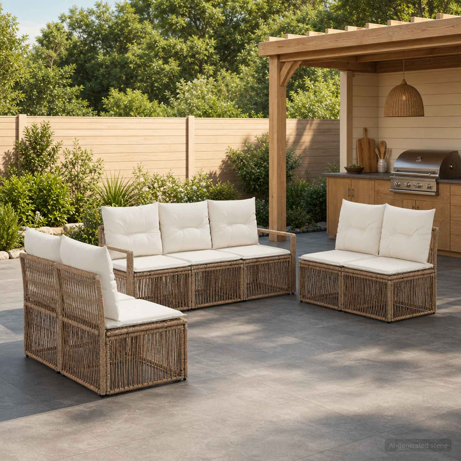 Gartensofa-set 7 pcs Beige Poly-Rattan