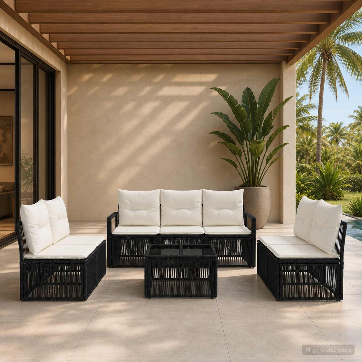 Gartensofa-set 8 stk. Schwarz Poly-Rattan
