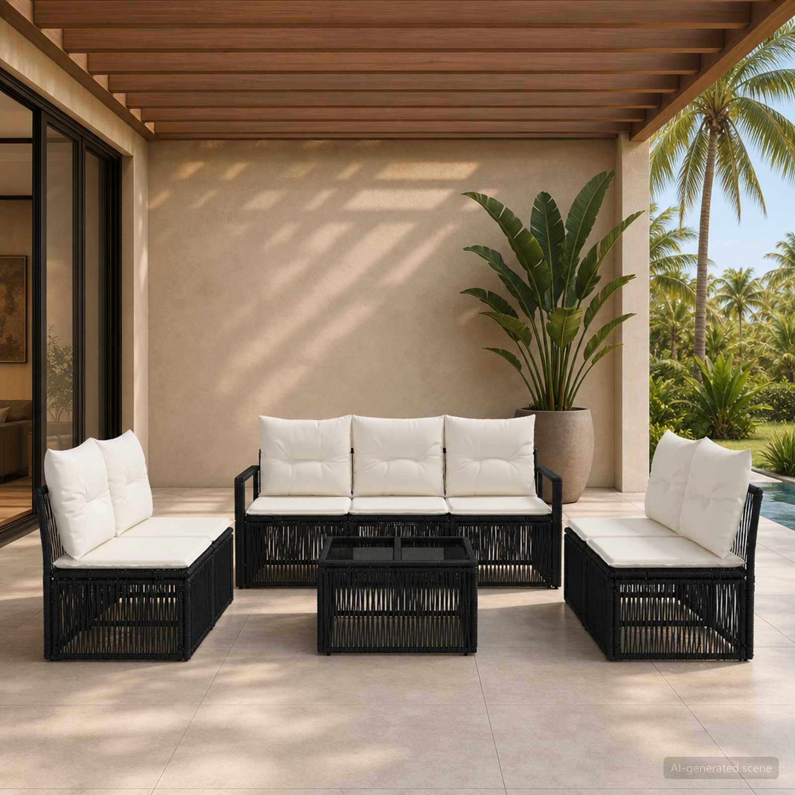 Gartensofa-set 8 stk. Schwarz Poly-Rattan